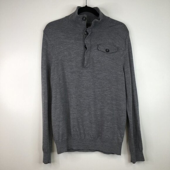BANANA REPUBLIC 1/4 ZIP and Buttons Wool Sweater Gray 100% Merino MEDIUM, M - Picture 1 of 11